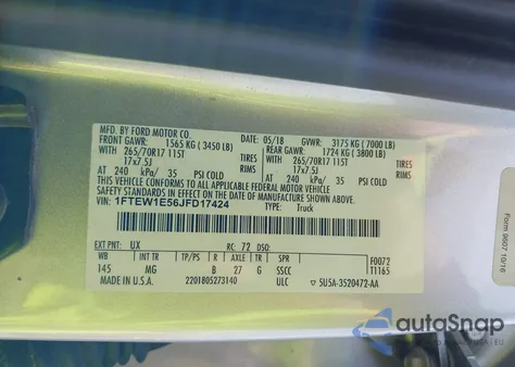 2018 Ford F-150 Xlt from USA, damaged, VIN 1FTEW1E56JFD17424